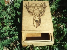 The Horned God Altar Box is associated with woods, wild animals, and hunting. He is often associated with sexuality or male virility as well. 