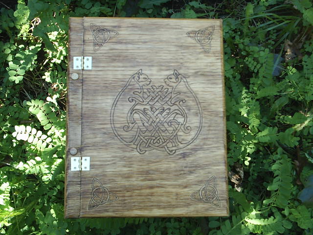 Free Name Engraving on the inside front cover in english or theban on this attractive Celtic Cat Book of Shadows
