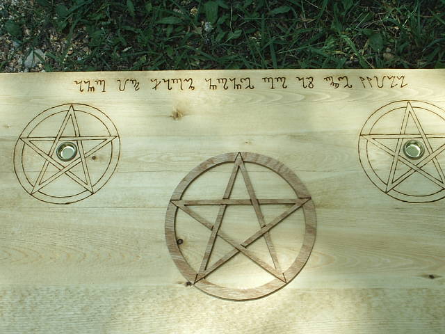 Scrolled Pentacle Mounted on Top of the pagan wiccan altar