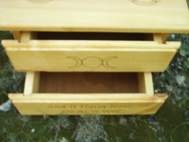 Drawers for safe keeping of magickal items included in this Do As Ye Will Wiccan Altar