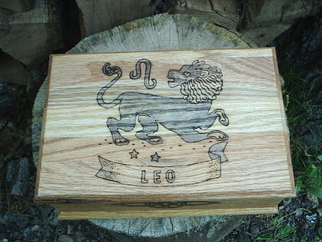 Solid Oak construction on this Leo Zodiac box