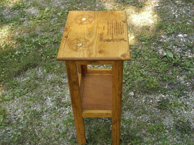 Beautiful table top poem of the pagan goddess Altar Stand that can be utilized as a night stand or coffee stand in any home.