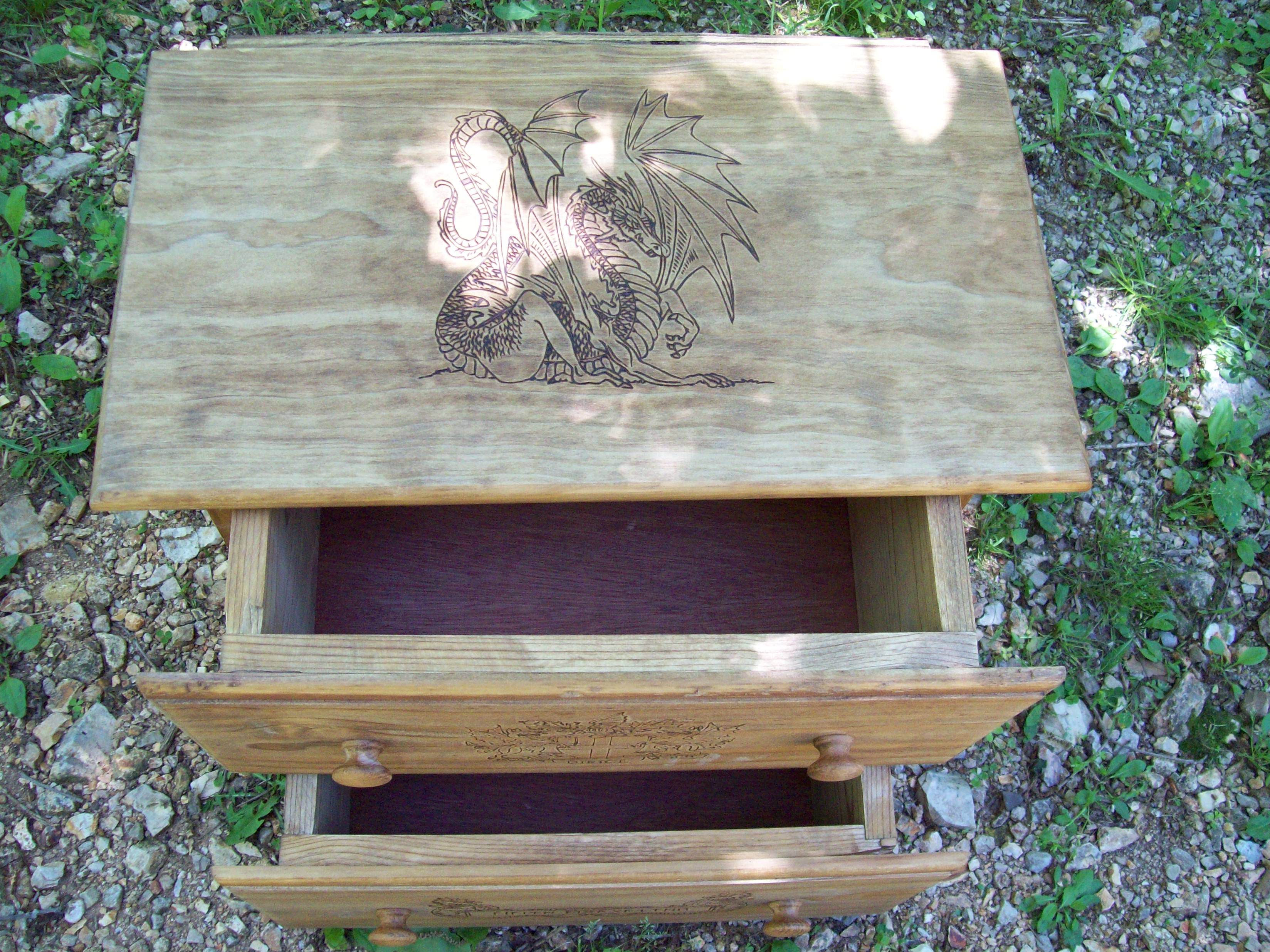 Two full sized drawers on the dragon fable stand.