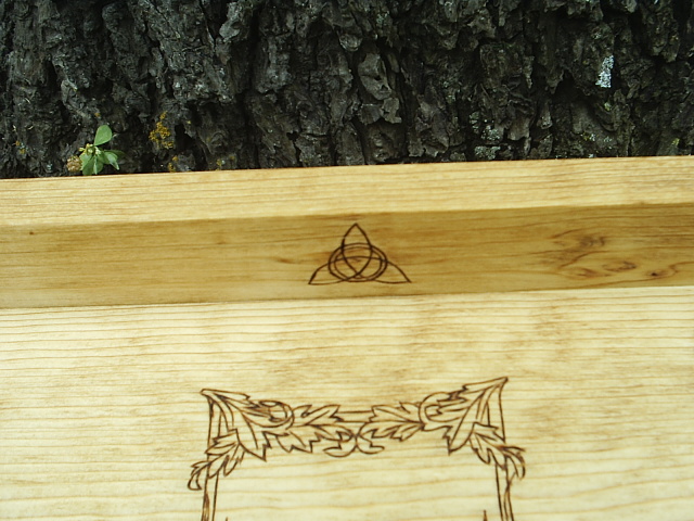 Triquetra on the backboard above the Celtic stag
